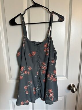 Torrid 00 Gray Floral Button-Front Smocked Cami Tank Top Chiffon Plus Size